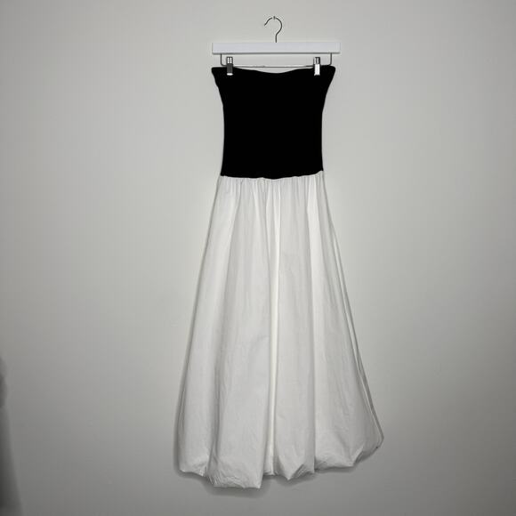 Mango Dresses & Skirts - Mango MNG Strapless Bubble Hem Dress XS | Black & White Cotton Midi